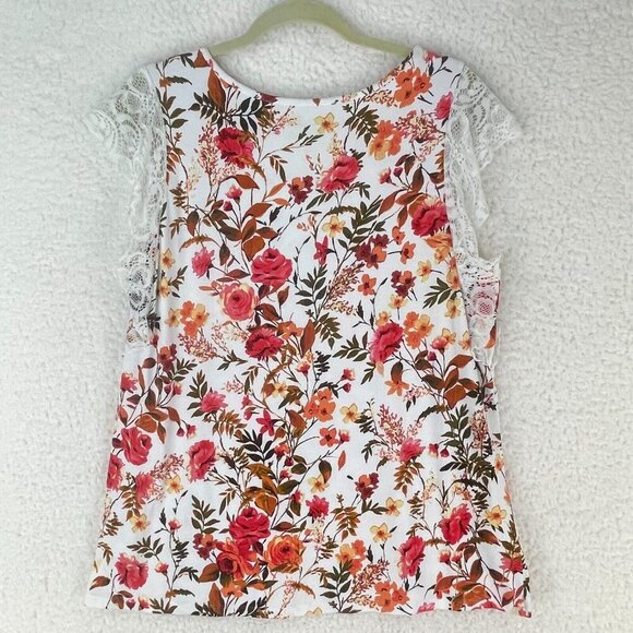 Torrid White Floral Super Soft Top Womens Scoop Neck Lace Flutter Sleeve Size‎ L - Picture 8 of 9